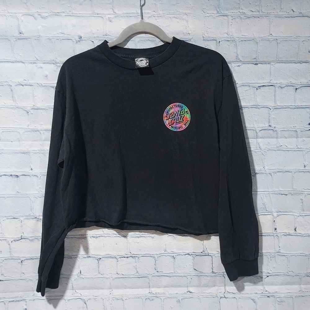 Santa Cruz Black Medium Womens Crew Neck T-shirt Top Skateboards Cut Rolled Hem